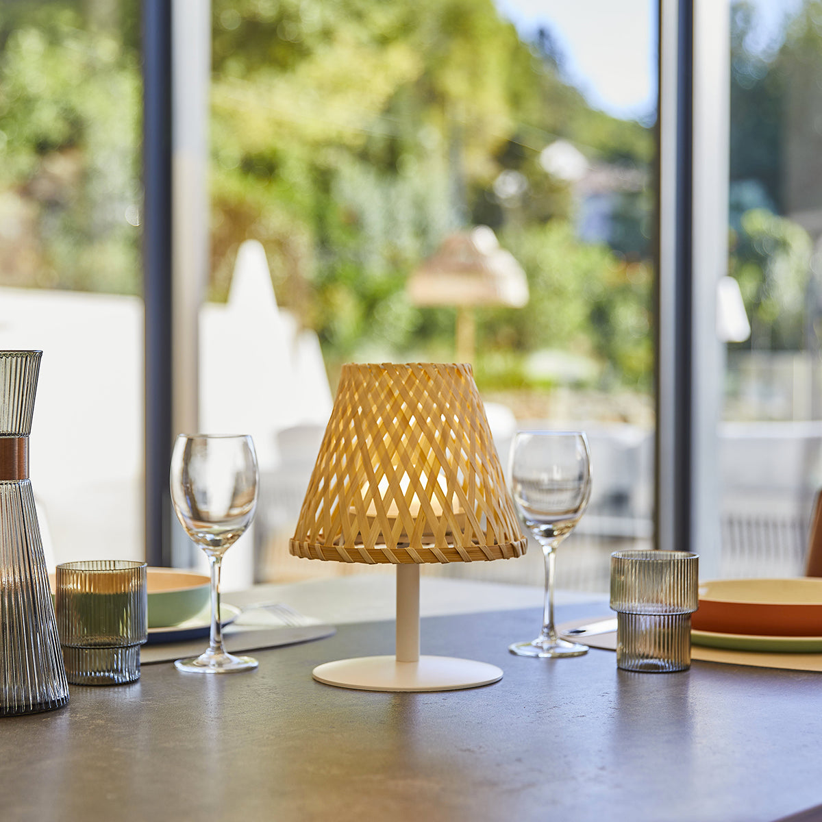 Lampe de table sans fil bambou naturel LED blanc chaud/blanc dimmable –