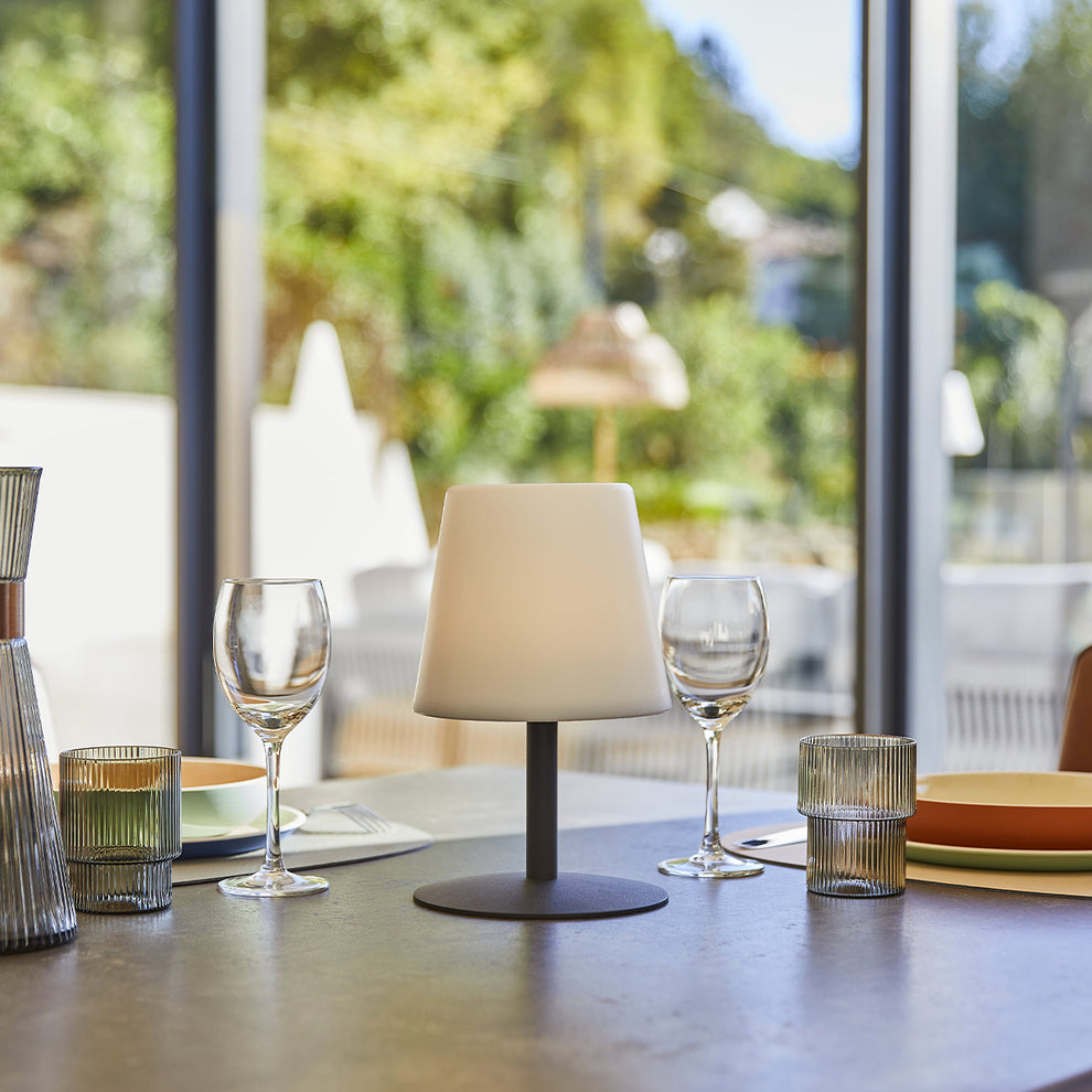 Lampe de table sans fil pied en acier crème LED blanc chaud/blanc dimm