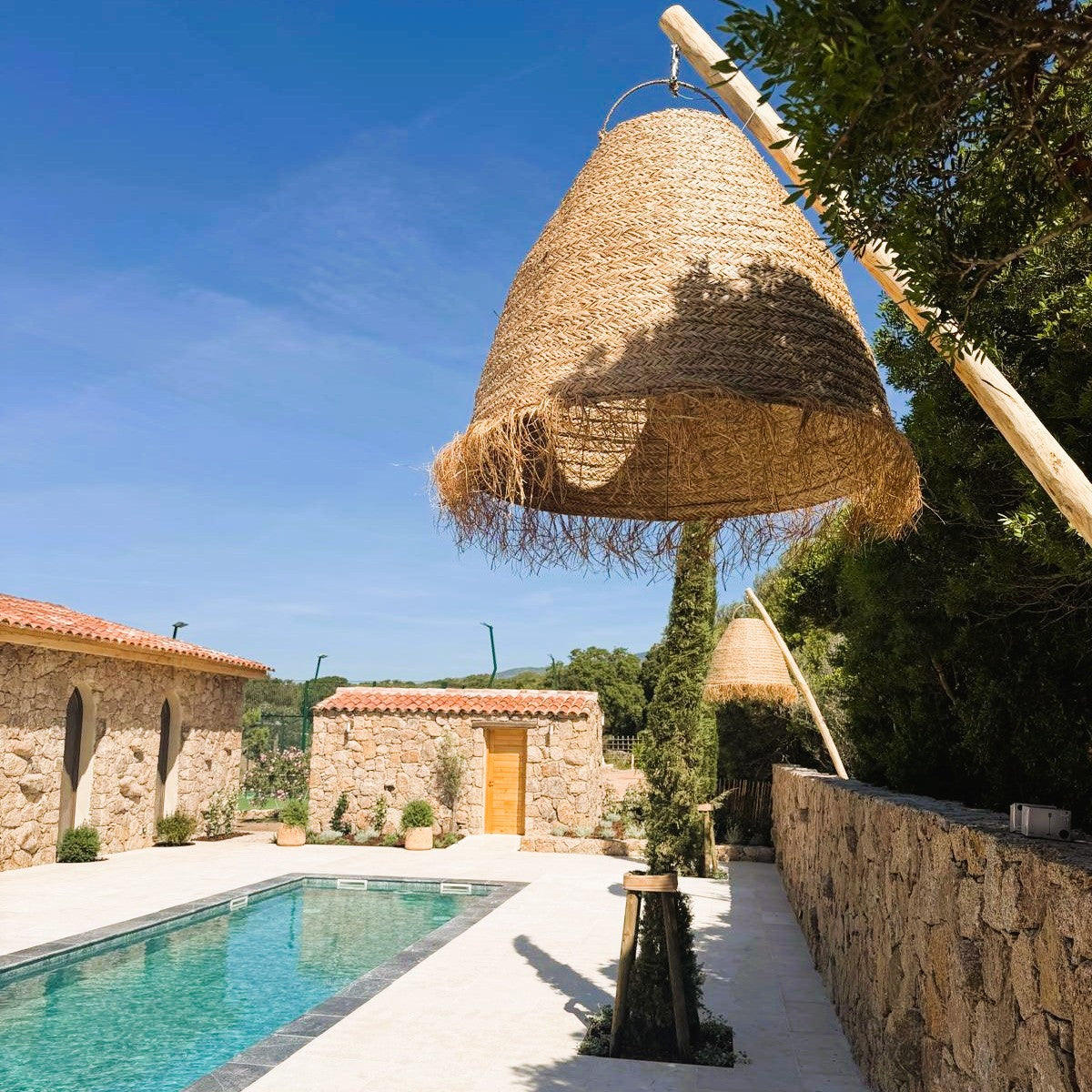 Abat jour naturel XXL BIG ANAFI INDOOR en jonc de mer style bohème H80cm pour monture électrique E27