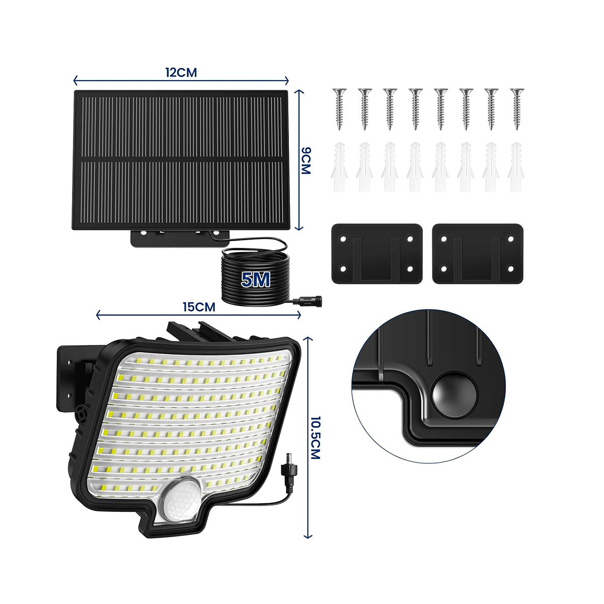 Lot de 2 Spots Solaires LED Puissants BRIGHTLY - Éclairage Blanc avec Détecteur de Mouvement, Orientables et Panneau Solaire Déporté, Parfaits pour Jardin, Terrasse et Extérieur