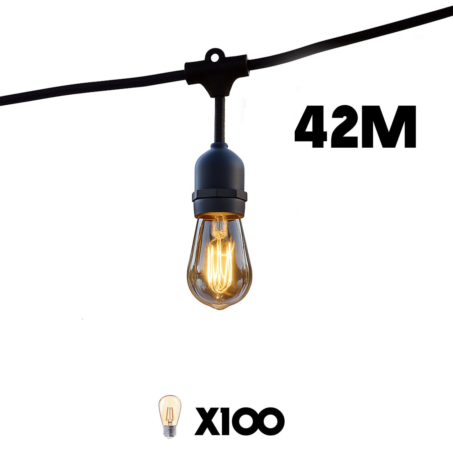 Guirlande lumineuse extérieure raccordable 42m avec 100 ampoules LED filament E27 blanc chaud MAFY LIGHT