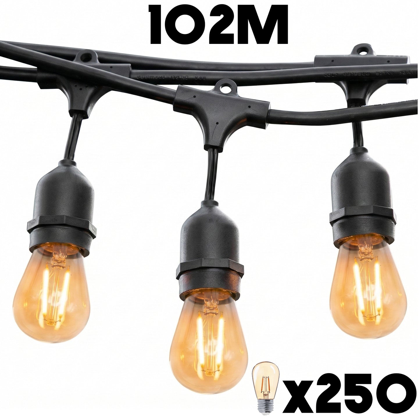 Guirlande lumineuse extérieure raccordable 102m avec 250 ampoules LED filament E27 blanc chaud MAFY LIGHT
