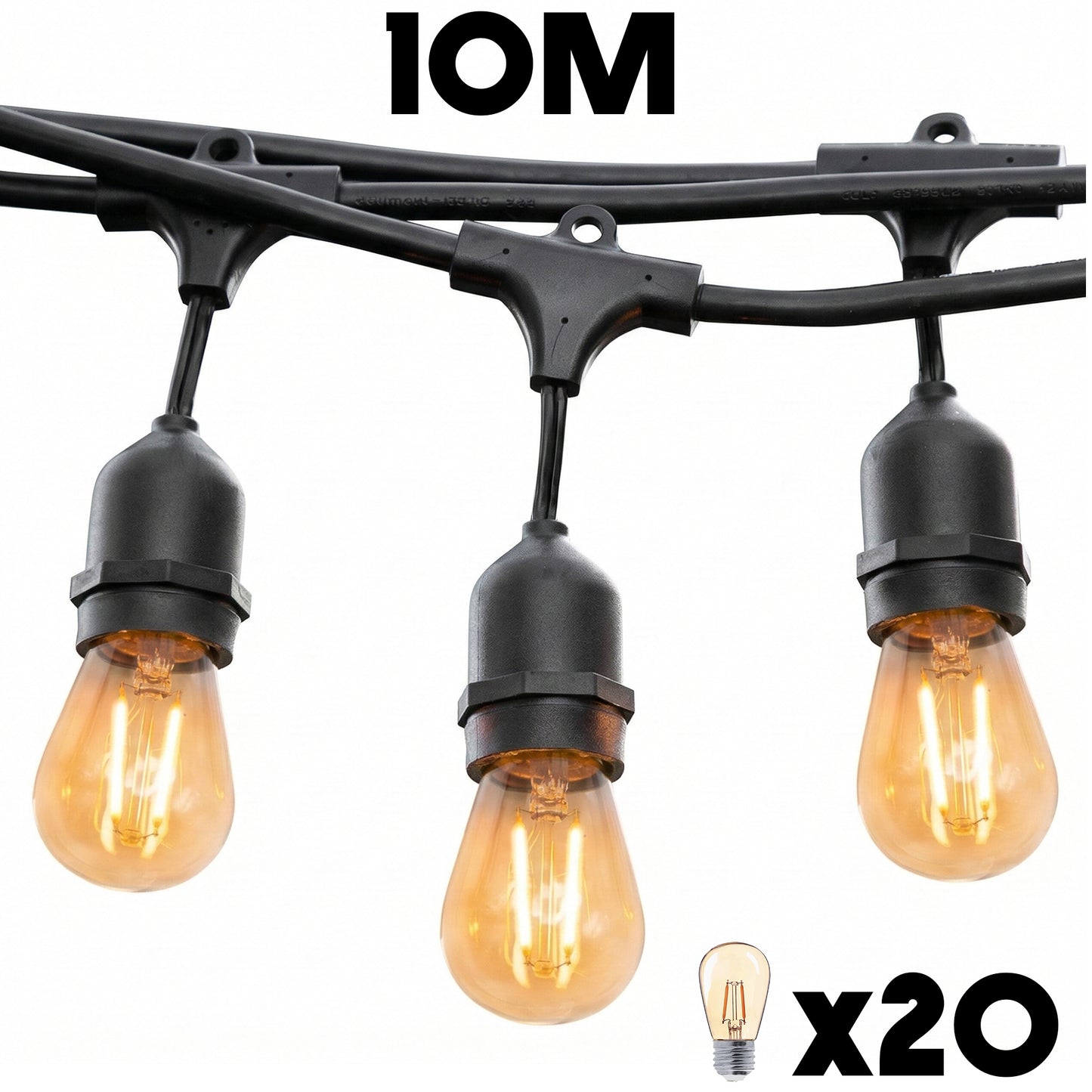 Guirlande lumineuse extérieure 10m avec 20 ampoules LED filament E27 blanc chaud MAFY LIGHT