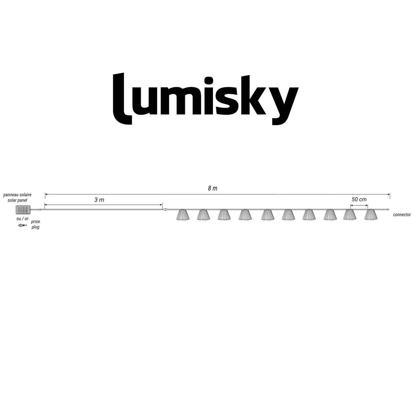 Guirlande lumineuse extérieur connectable 10 abat-jour naturels en bambou NATURA LIGHT HYBRID LED blanc chaud  8m solaire et sur secteur