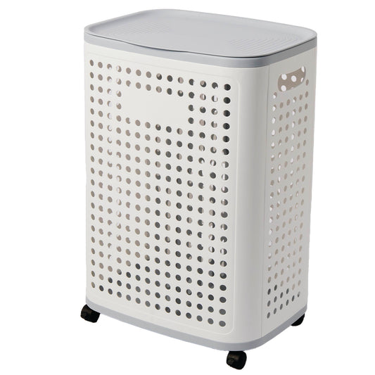Panier à Linge Sale Pliable 60L LARS avec Couvercle et Roulettes Bac à Linge Plastique Rigide Aéré Anti-Humidité, Corbeille de Rangement Mobile avec Poignées pour Salle de Bain, Buanderie, Chambre et Dressing