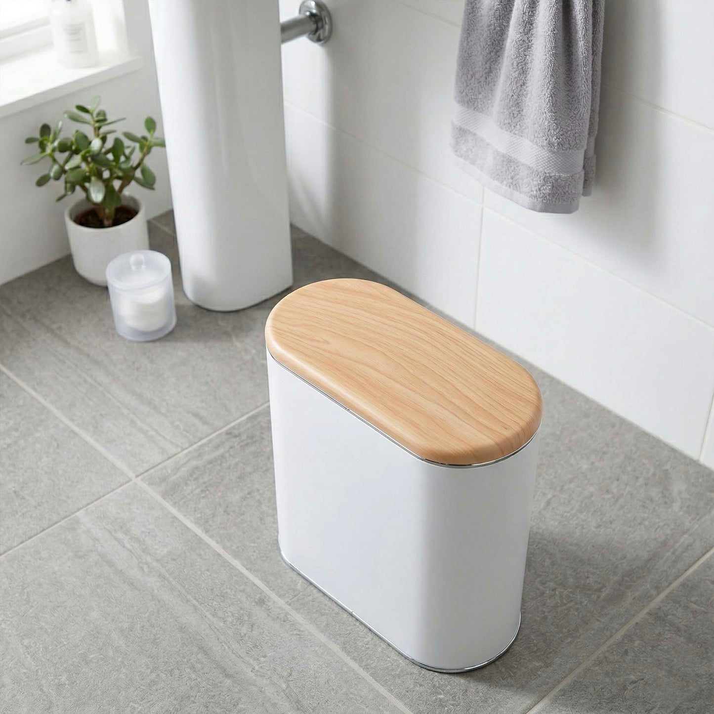 Poubelle de salle de bain étroite push 10L ALDO Couleur bois avec seau