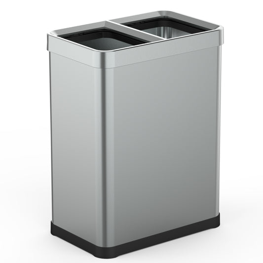 Poubelle de tri 2 x 30L en acier inoxydable TALLIN Open Top sans couvercle, design moderne pour bureau, cuisine, hôtel ou restaurant