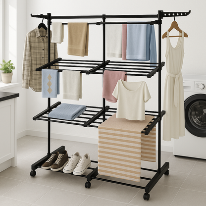 Séchoir à linge extensible étendoir multifonction 38M EXTRA PLUS BLACK avec 3 niveaux Noir