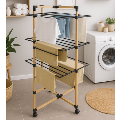 Séchoir à linge multifonction tour pliable 30M WILLIS 3 niveaux Couleur Noir et bois