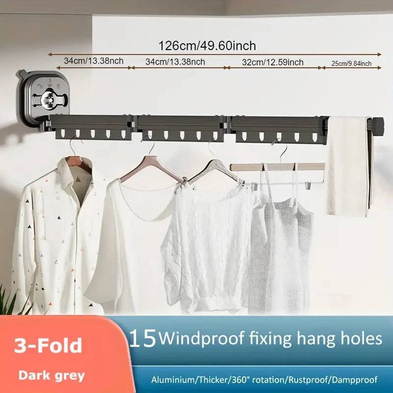Séchoir à Linge Mural Pliable - Étendoir à Linge Intérieur Extérieur En Aluminium, Capacité 100kg