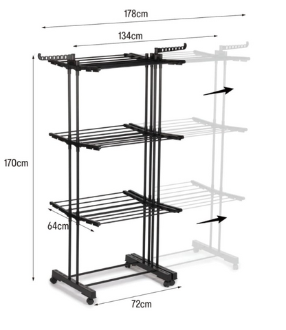 Séchoir à linge extensible étendoir multifonction 38M EXTRA PLUS BLACK avec 3 niveaux Noir