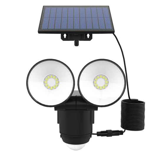 Projecteur solaire deux têtes orientables éclairage puissant panneau solaire déporté LED blanc WALEE BLACK avec détecteur de mouvement H15,4cm