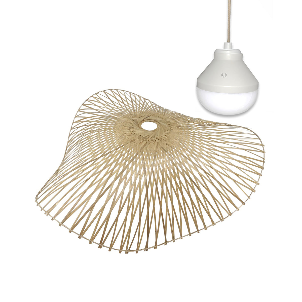 Suspension LAIA NOMAD en bambou naturel style bohème avec ampoule LED nomade