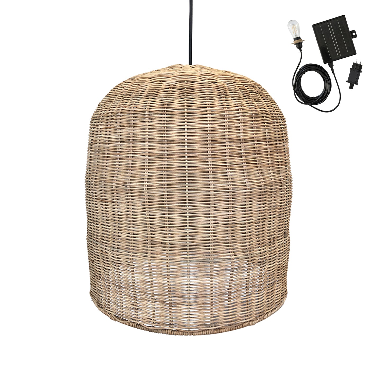 Suspension solaire GIACOMO SOLAR en rotin naturel avec câble hybride secteur et solaire 5m de longueur