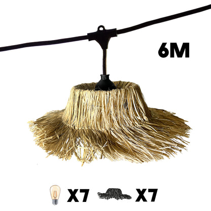 Guirlande lumineuse extérieure raccordable 6m avec 7 ampoules LED filament E27 blanc chaud TAHITI LIGHT Abat-jour en paille bohème