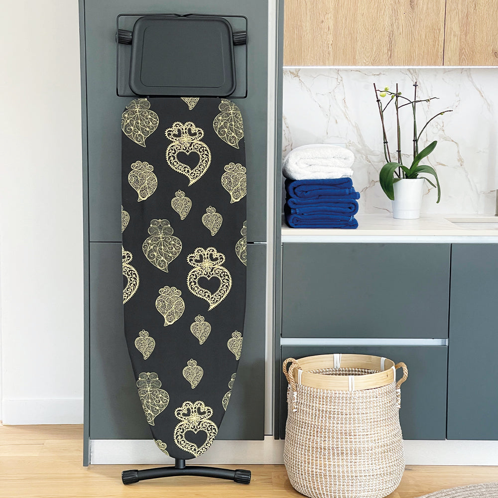 Folding ironing board UTAH in steel 125x41 H96cm with iron rest and central steamer rest