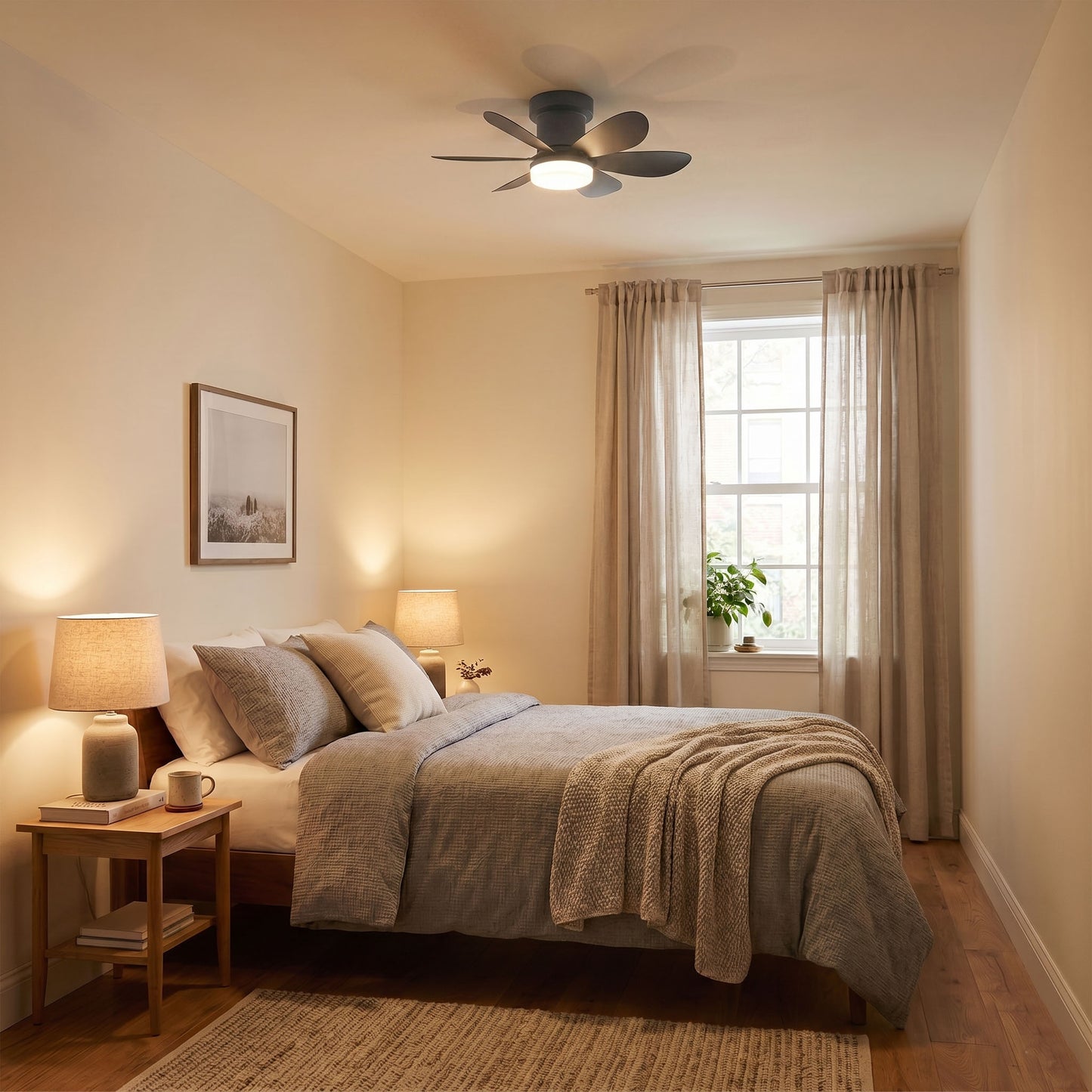 Ventilateur de Plafond 52cm avec Lampe LED MISTRAL Petit Ventilateur Silencieux Chambre Enfant Bureau Cuisine Moteur DC Basse Consommation Réversible Ete Hiver avec Telecommande Noir