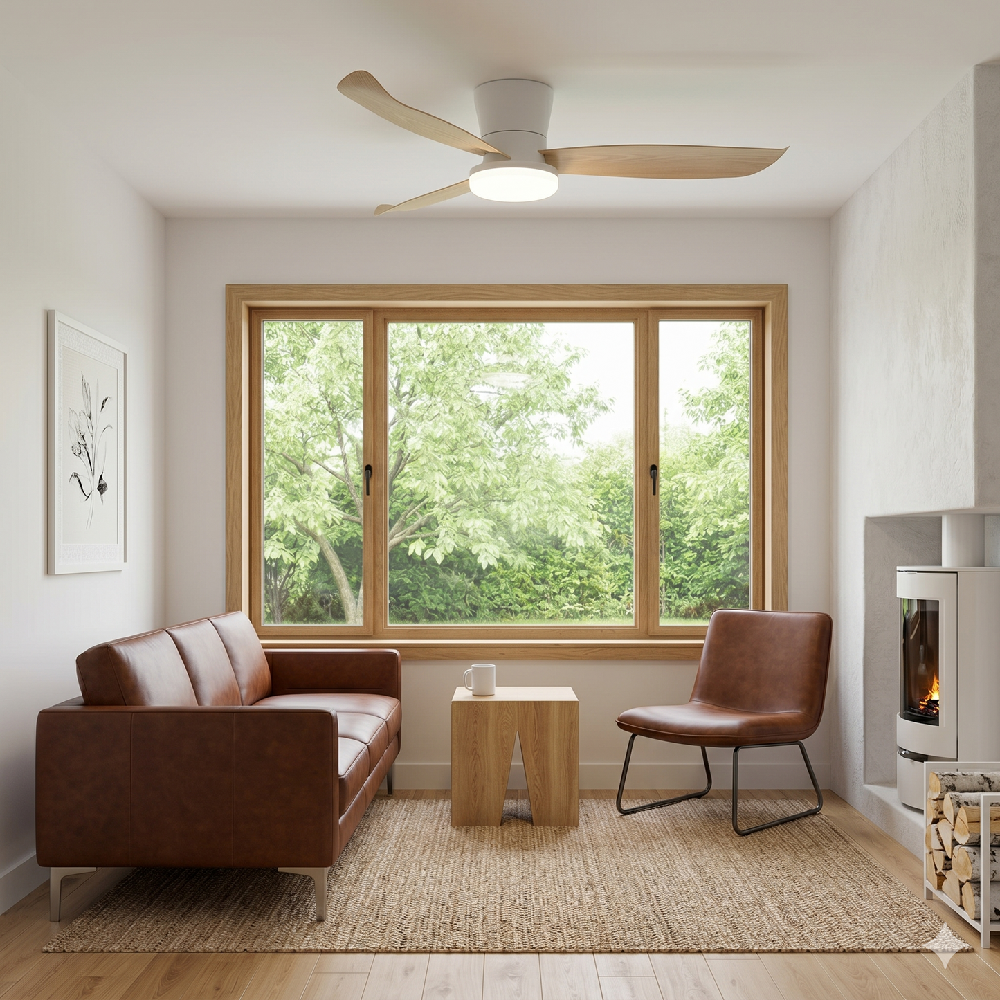 Ventilateur de Plafond BOREAL 107cm avec Éclairage LED 30W Intégré Grand Ventilateur Silencieux 35dB pour Salon Chambre Salle à Manger Moteur DC 30W Basse Consommation Réversible Mode Été Hiver avec Télécommande 2100 Lumens Blanc et Bois