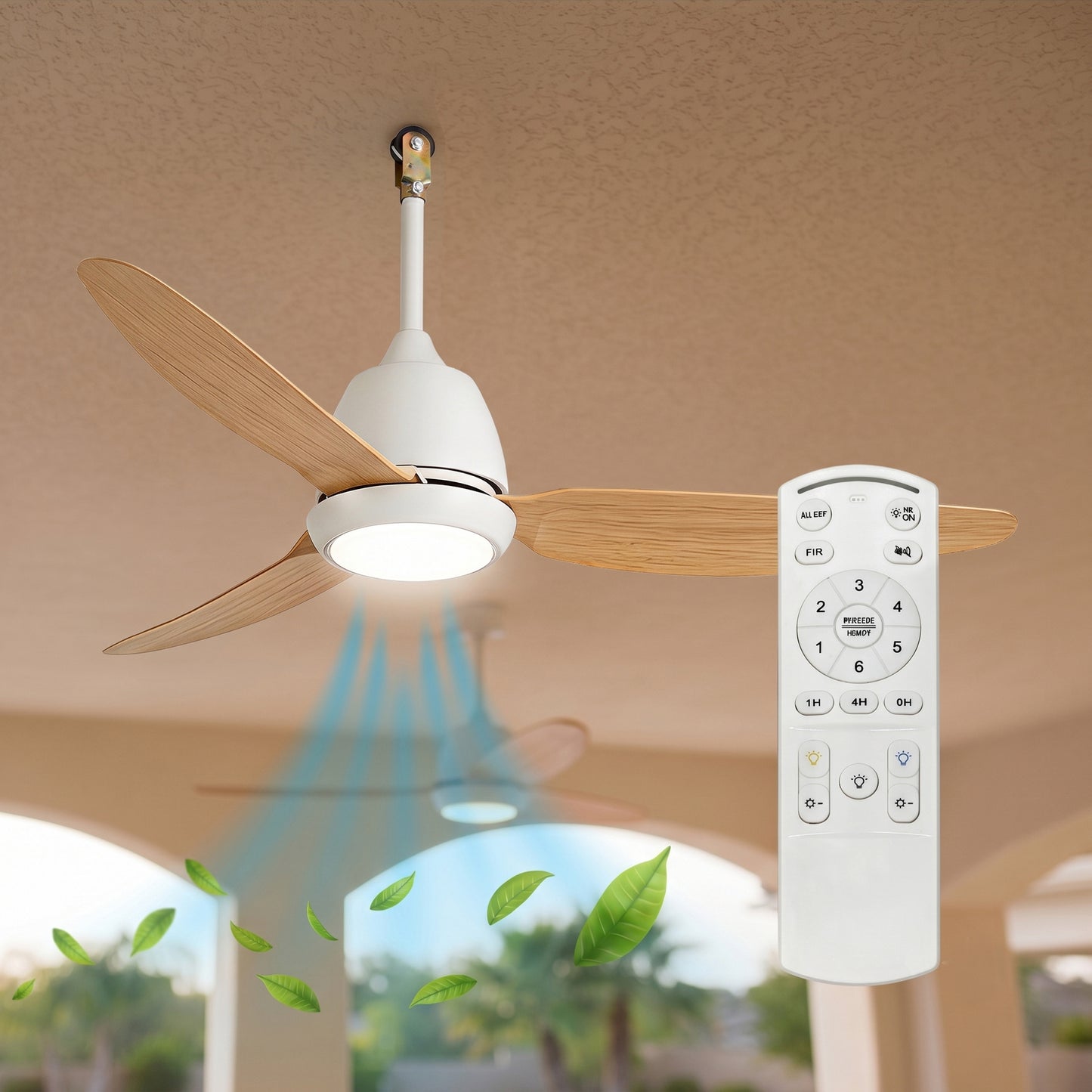 Ventilateur de Plafond CORALI 106cm avec Éclairage LED 15W Intégré Petit Ventilateur Silencieux 34dB pour Extérieur Moteur DC 30W Basse Consommation Réversible Mode Été Hiver 6 Vitesses avec Télécommande Plafonnier 2700 Lumens Blanc et Bois