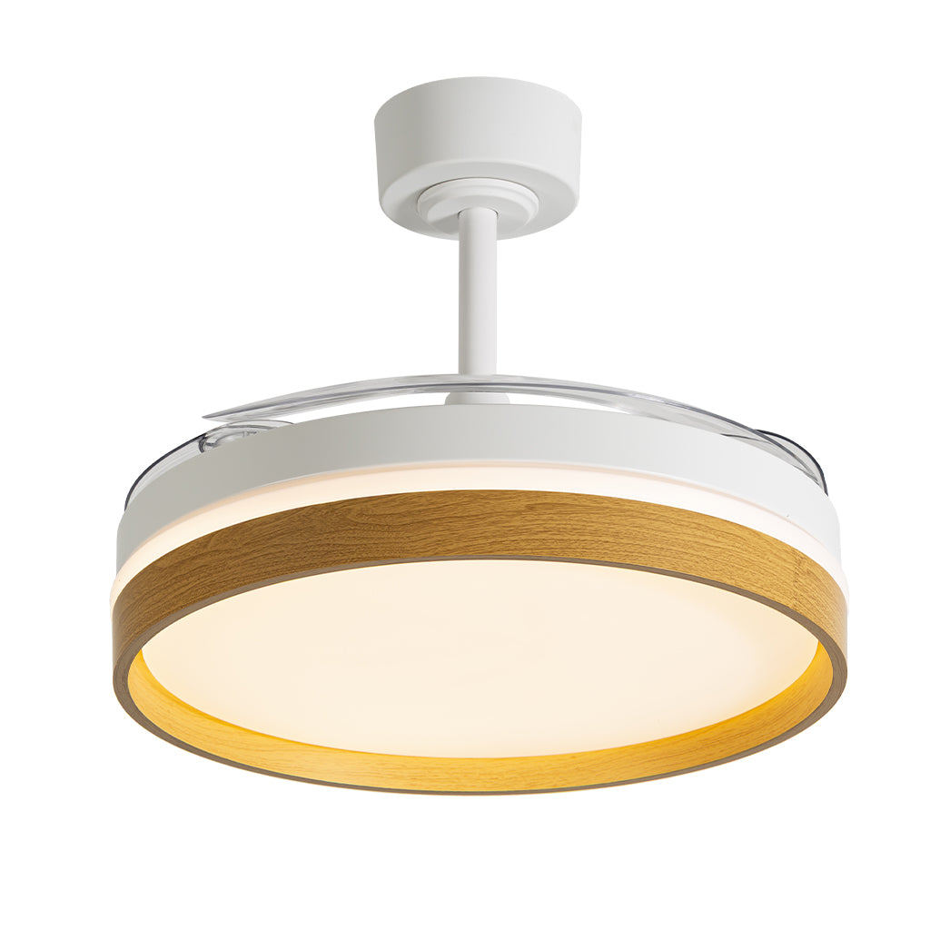 Ventilateur de Plafond CALYSA 106cm avec Pales Escamotables et LED 33W Grand Ventilateur Silencieux 34dB pour Salon et Chambre Moteur DC 30W Basse Consommation Réversible Été Hiver avec Télécommande Plafonnier 3500 Lumens Blanc et Bois