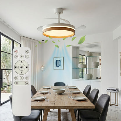 Ventilateur de Plafond CALYSA 106cm avec Pales Escamotables et LED 33W Grand Ventilateur Silencieux 34dB pour Salon et Chambre Moteur DC 30W Basse Consommation Réversible Été Hiver avec Télécommande Plafonnier 3500 Lumens Blanc et Bois