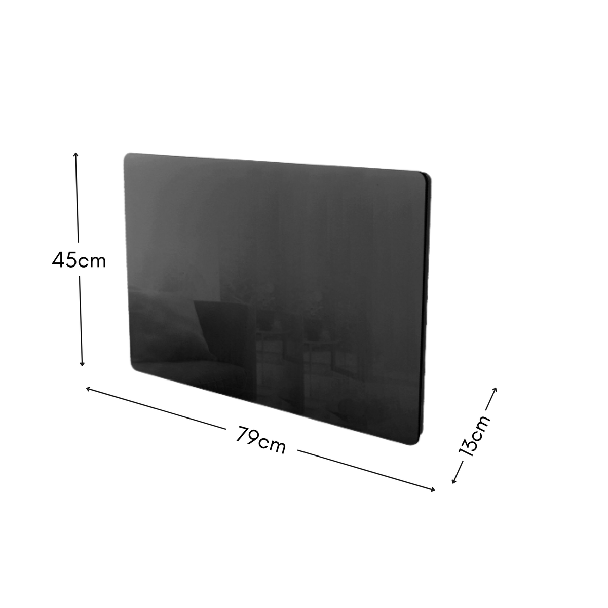 Black electric radiator with dry inertia CERAMIC block + GLASS facade LCD screen 1500W GLASS Standard NF