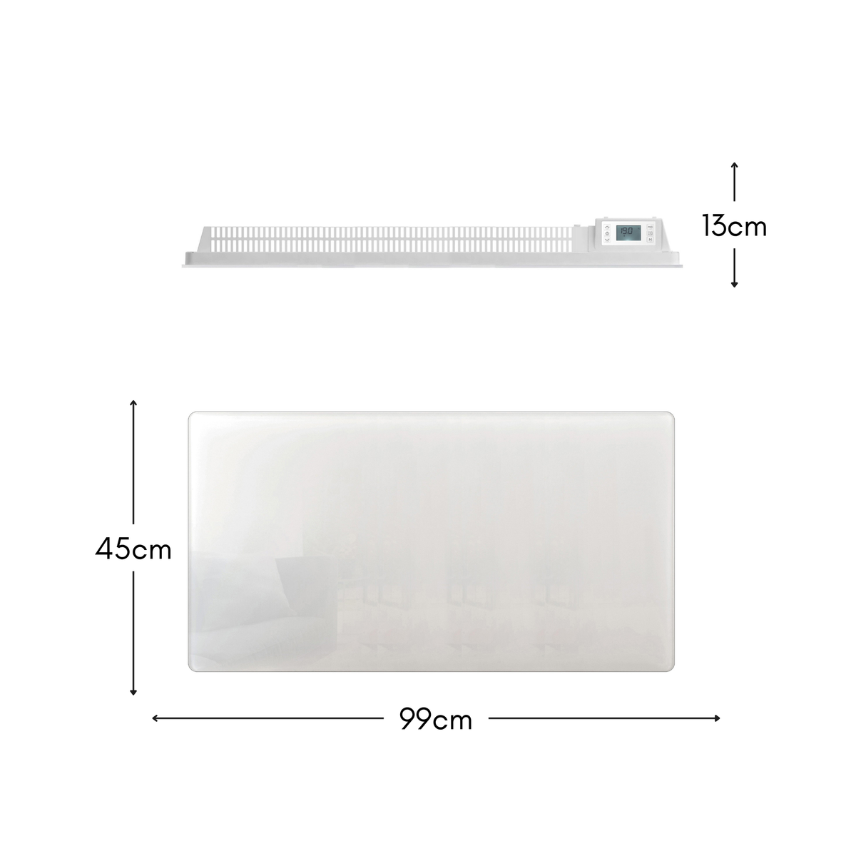 Radiateur électrique à inertie sèche bloc CERAMIQUE + facade VERRE écran LCD 2000W GLASS Norme NF