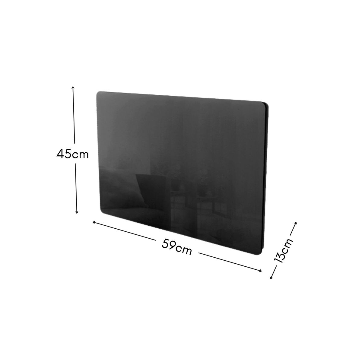 Schwarzer elektrischer Heizkörper mit trockener Trägheit KERAMIK-Block + GLAS-Fassaden-LCD-Bildschirm 1000W GLASS Standard NF