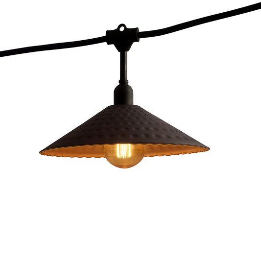 Guirlande lumineuse extérieure raccordable 34m avec 80 ampoules LED filament E27 blanc chaud VINTY LIGHT et abat-jour en métal style vintage