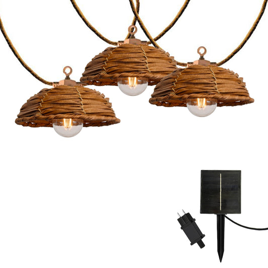 Guirlande lumineuse extérieur raccordable 10 abat-jour en polyrotin COTTAGE HYBRID blanc chaud 8m solaire et sur secteur