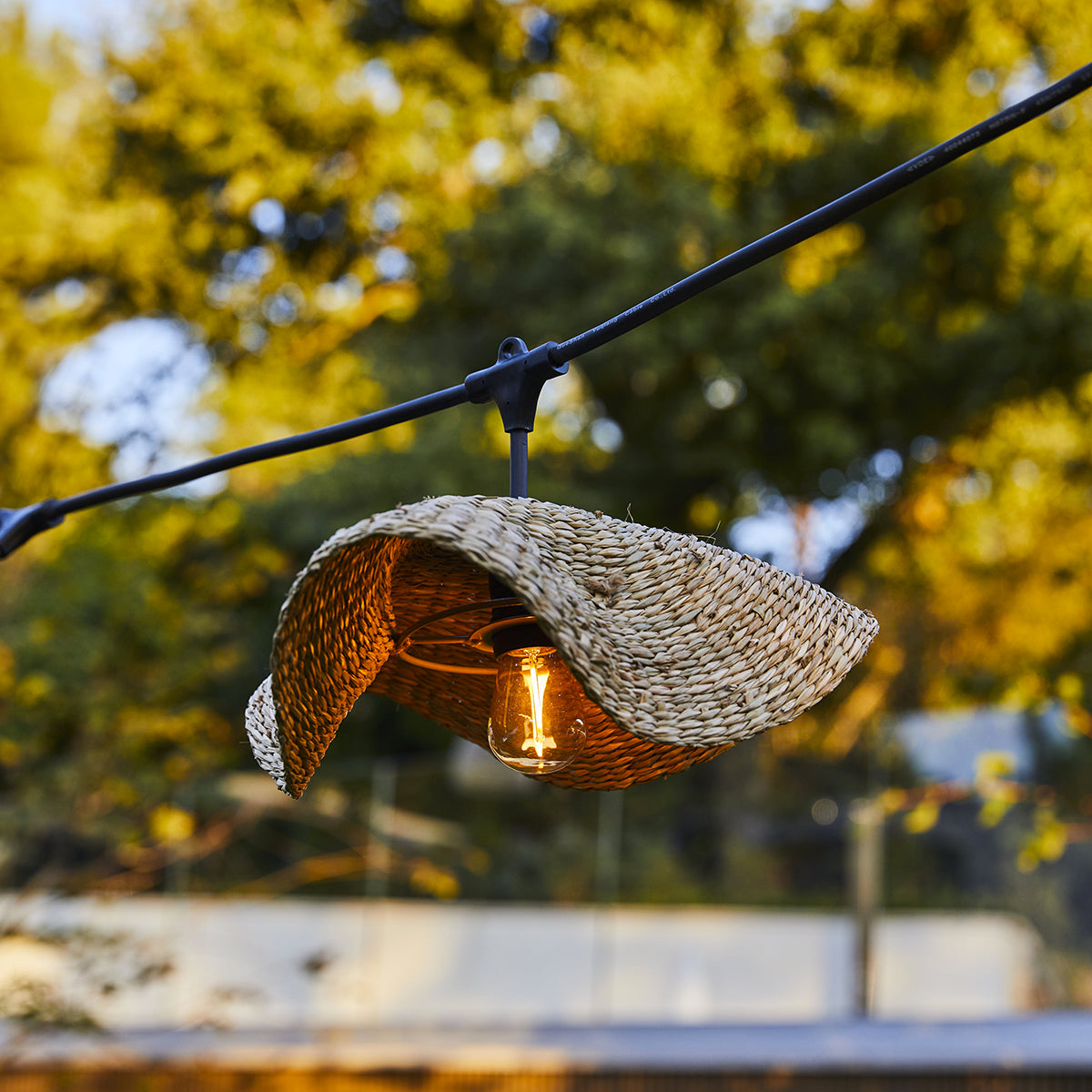 Guirlande lumineuse raccordable d'extérieur avec abat-jour en herbe marine style bohème 7 ampoules à filament douille E27 LED blanc chaud MOLLY LIGHT 6m