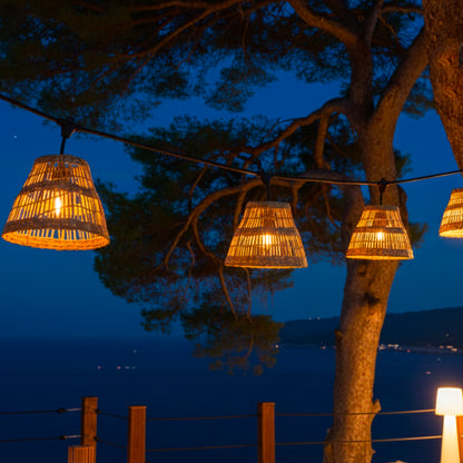 Guirlande lumineuse raccordable d'extérieur avec abat-jour en herbe marine style bohème 7 ampoules à filament douille E27 LED blanc chaud TESSA LIGHT 6m