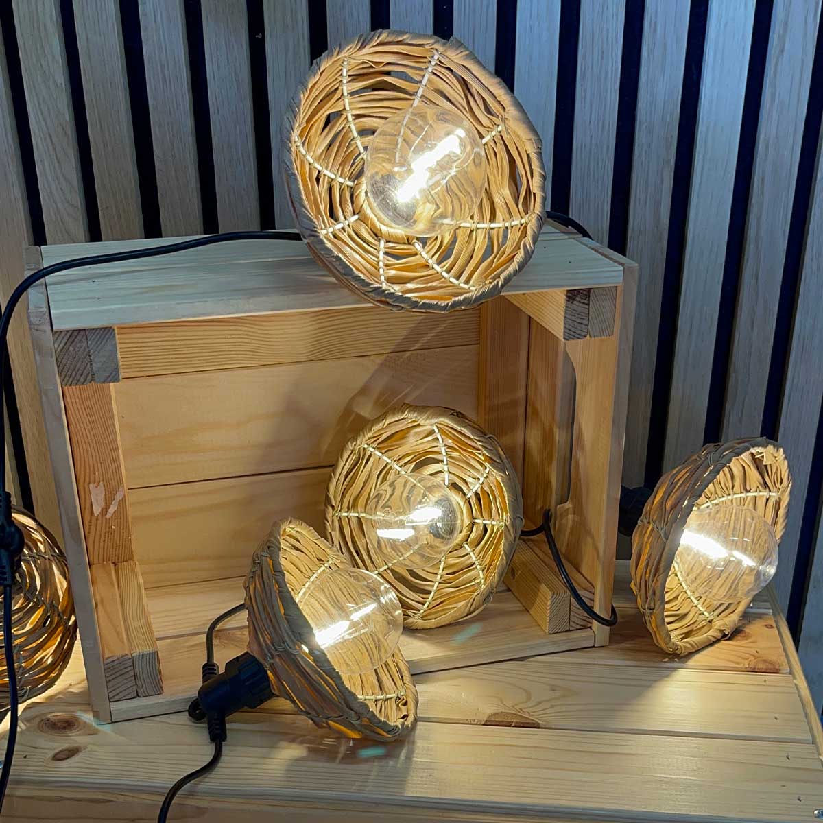 Guirlande lumineuse extérieur 10 globes transparents abat jour en polyrotin LED blanc chaud COTTAGE 5.70m avec ampoules remplaçables