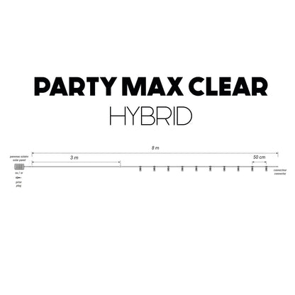 Guirlande lumineuse extérieur beige 10 globes transparents raccordable LED blanc chaud PARTY MAX CLEAR HYBRID CREAM 8m solaire et sur secteur
