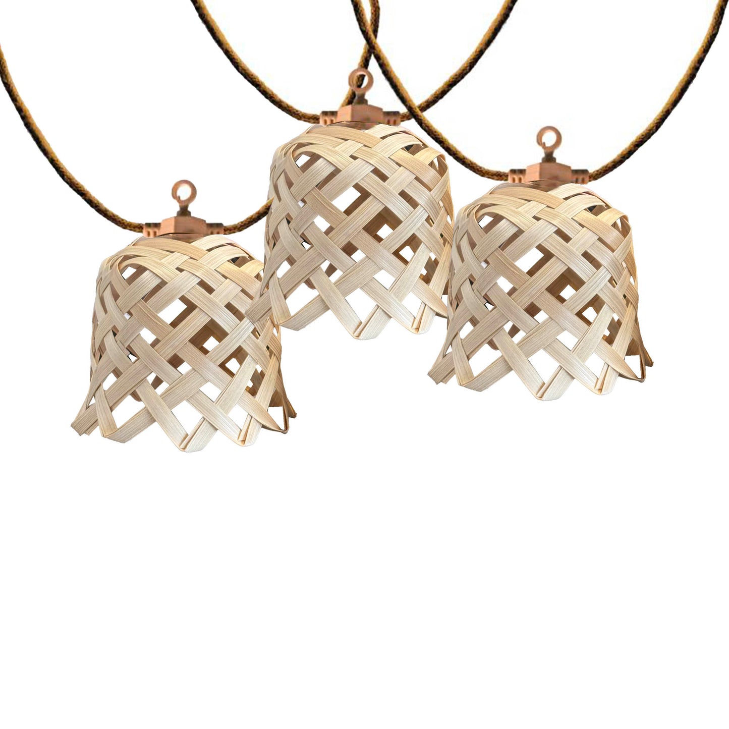 Guirlande lumineuse extérieur raccordable 10 abat-jour naturels en bambou NOYA LIGHT HYBRID LED blanc chaud 8m solaire et sur secteur