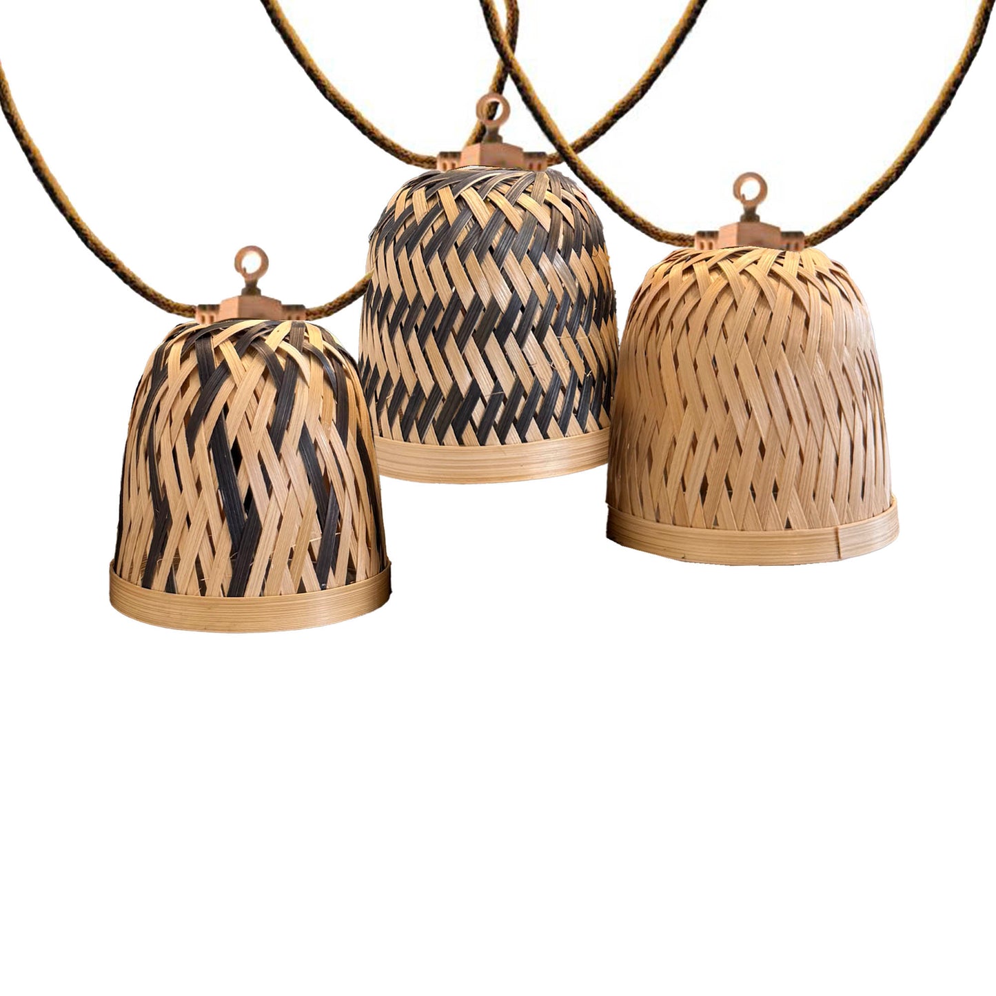 Guirlande lumineuse extérieur raccordable 10 abat-jour naturels en bambou LINA LIGHT HYBRID LED blanc chaud 8m solaire et sur secteur