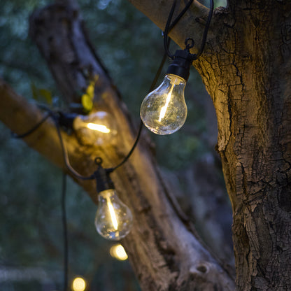 Guirlande lumineuse extérieu 10 globes transparents LED blanc chaud PARTY CLEAR HYBRID 7.50m solaire et sur secteur