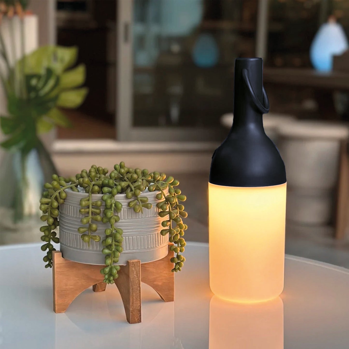 Lanterne sans fil LED blanc chaud ELO NOIRE H31cm
