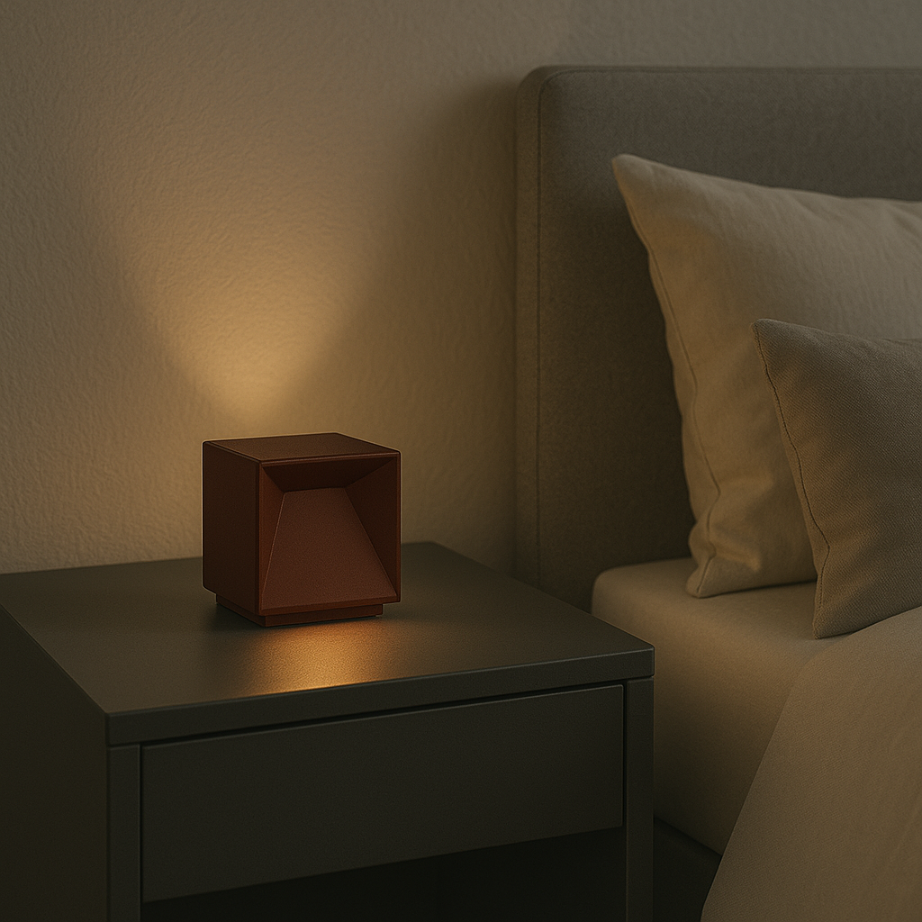 Lampe de table cubique en aluminium corten LED blanc chaud dimmable CUBOX CORTEN H10 cm