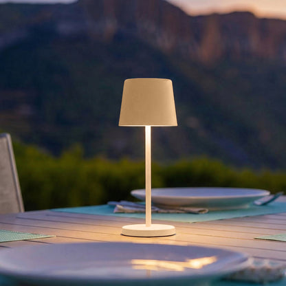 Mini lampe de table touch sans fil en aluminium beige LED KELLY MINI SAND blanc dimmable H22cm