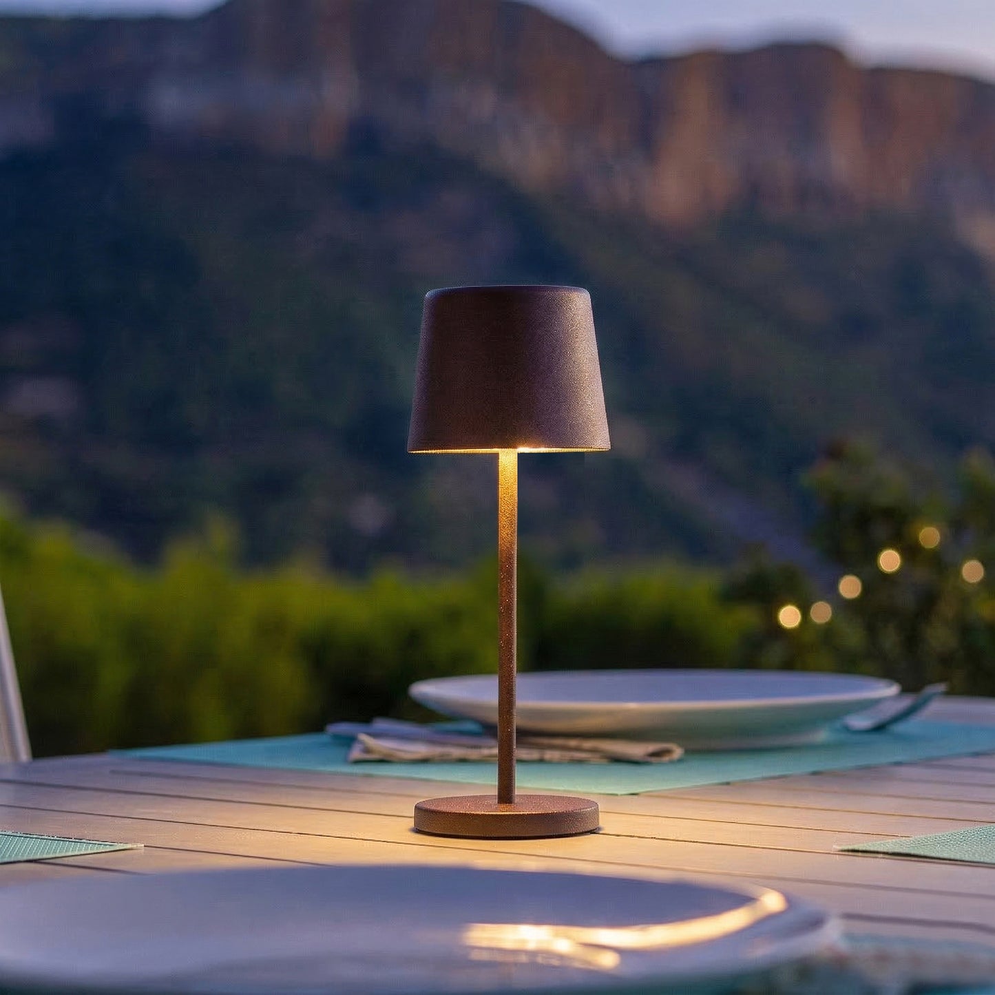 Mini lampe de table touch sans fil en aluminium bronze LED KELLY MINI VINTAGE blanc dimmable H22cm