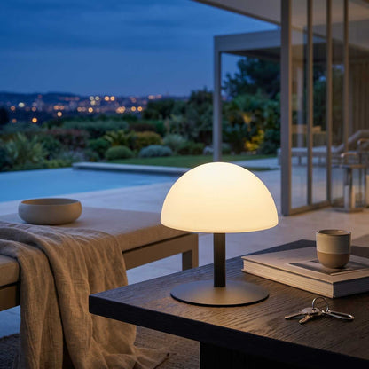 Lampe de table sans fil pied en acier gris LED blanc chaud/blanc dimmable NEPTUNE ROCK H20cm