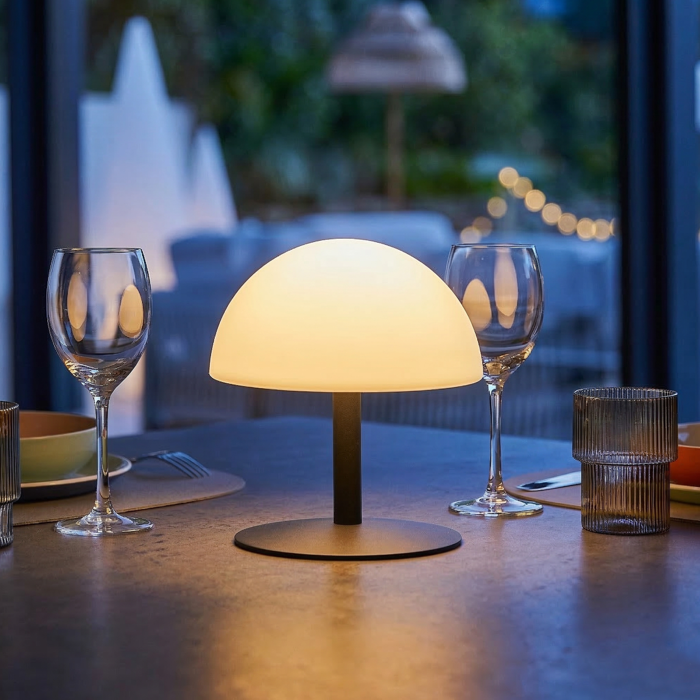 Lampe de table sans fil pied en acier gris LED blanc chaud/blanc dimmable NEPTUNE ROCK H20cm