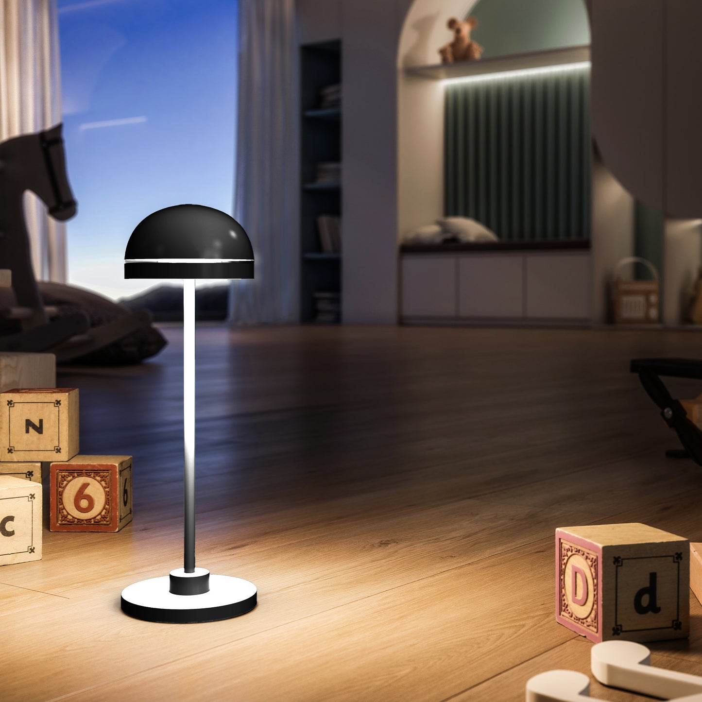 Lampe de table touch sans fil en aluminium noir LED DUPLO CUP BLACK dimmable H26cm