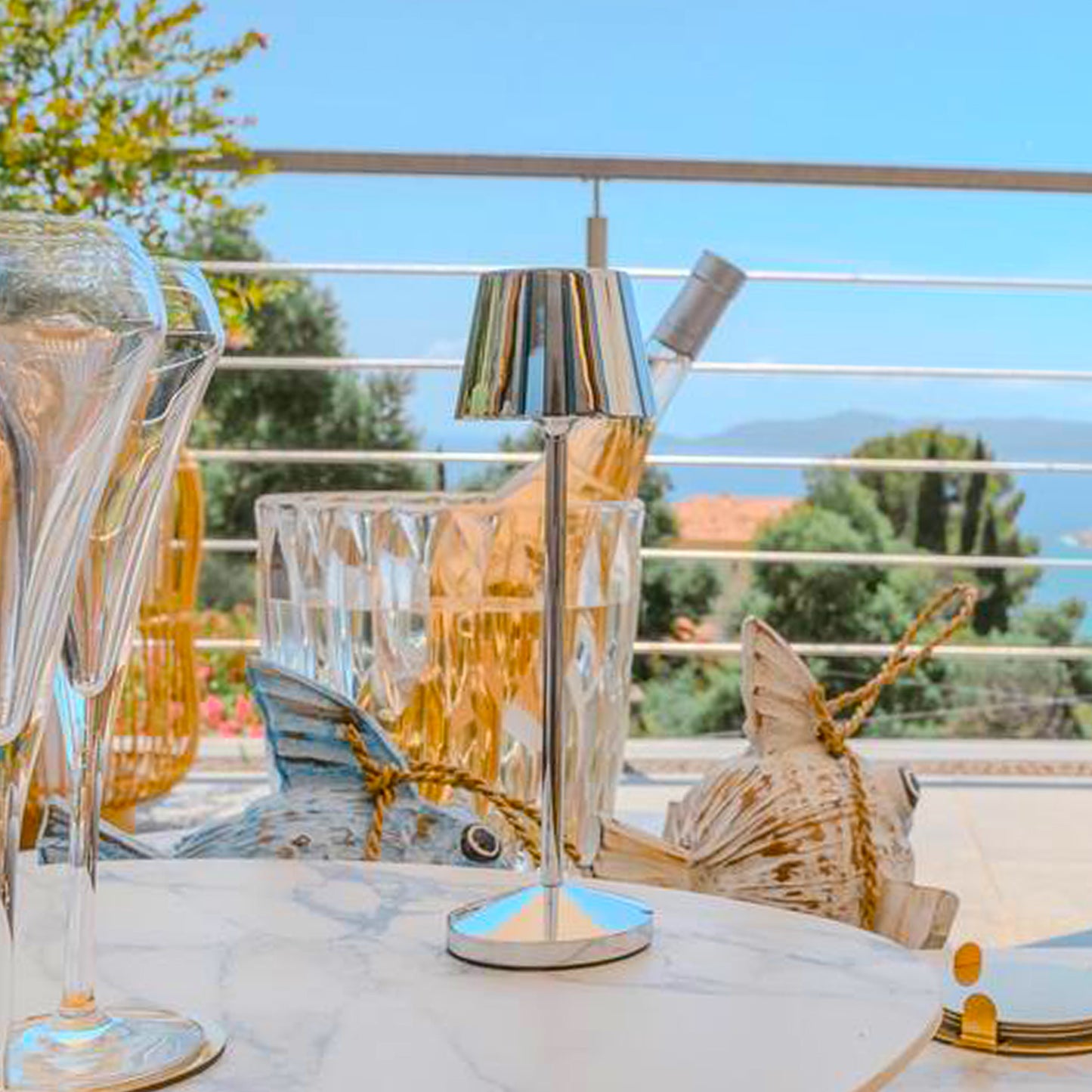 Lampe de table sans fil LED blanc chaud dimmable EMILY H25cm, Argent