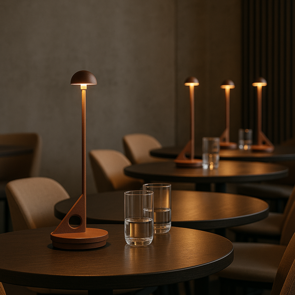 Lampe de table sans fil minimaliste en aluminium corten LED blanc chaud dimmable LUME CORTEN H29 cm