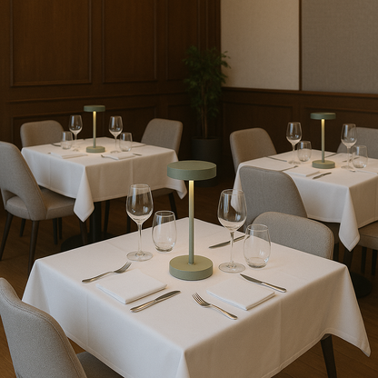 Lampe de table sans fil dimmable en aluminium couleur sauge LED SANDY MINI SAGE H25 cm