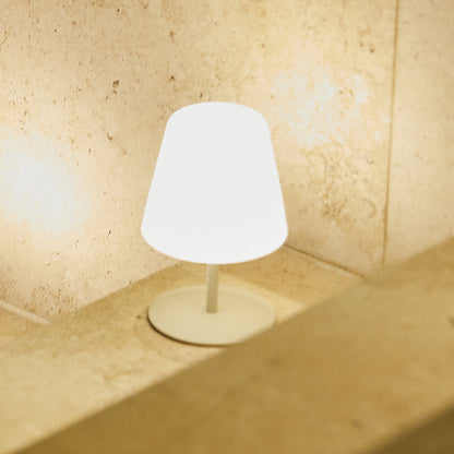 Mini lampe de table sans fil pied en acier beige LED blanc chaud TWINS SOLO CREAM H16cm