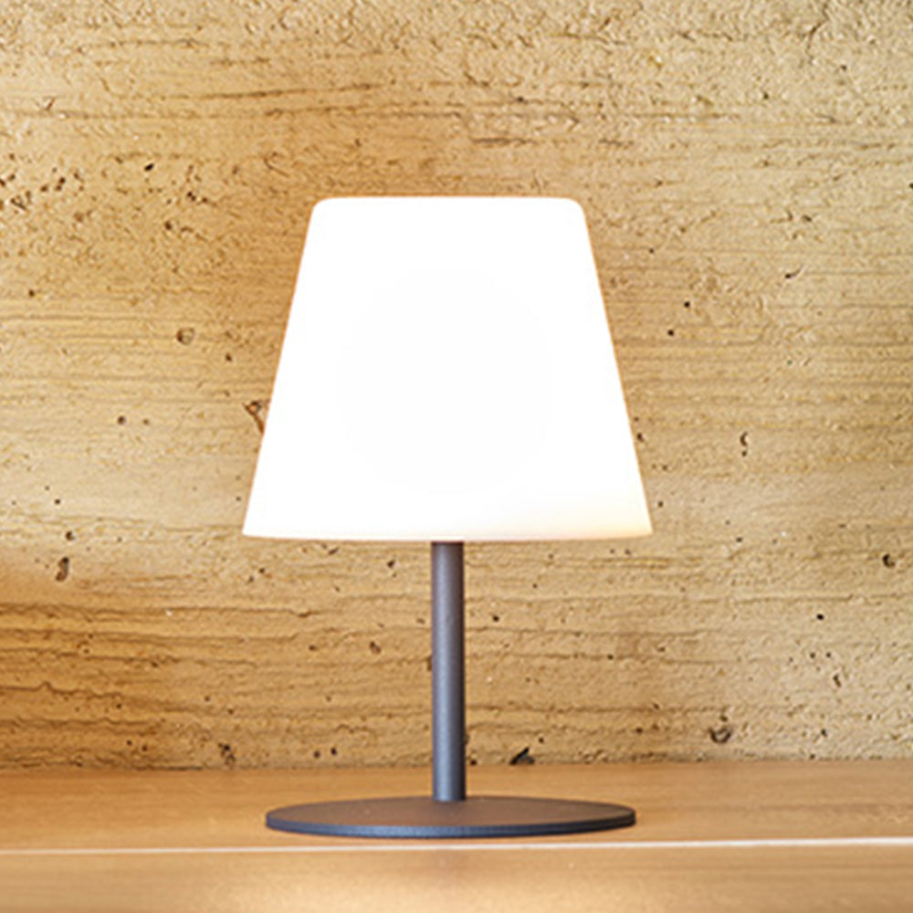 Mini lampe de table sans fil pied en acier gris LED blanc chaud TWINS SOLO ROCK H16cm