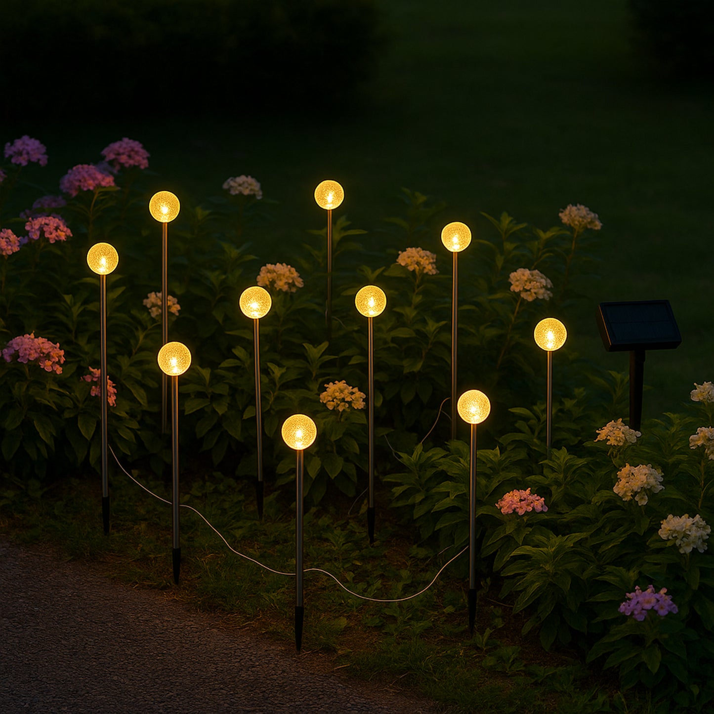 10 mini-boules lumineuses scintillantes solaires à piquer balisage allée 10x LOLLY LED blanc chaud 5m